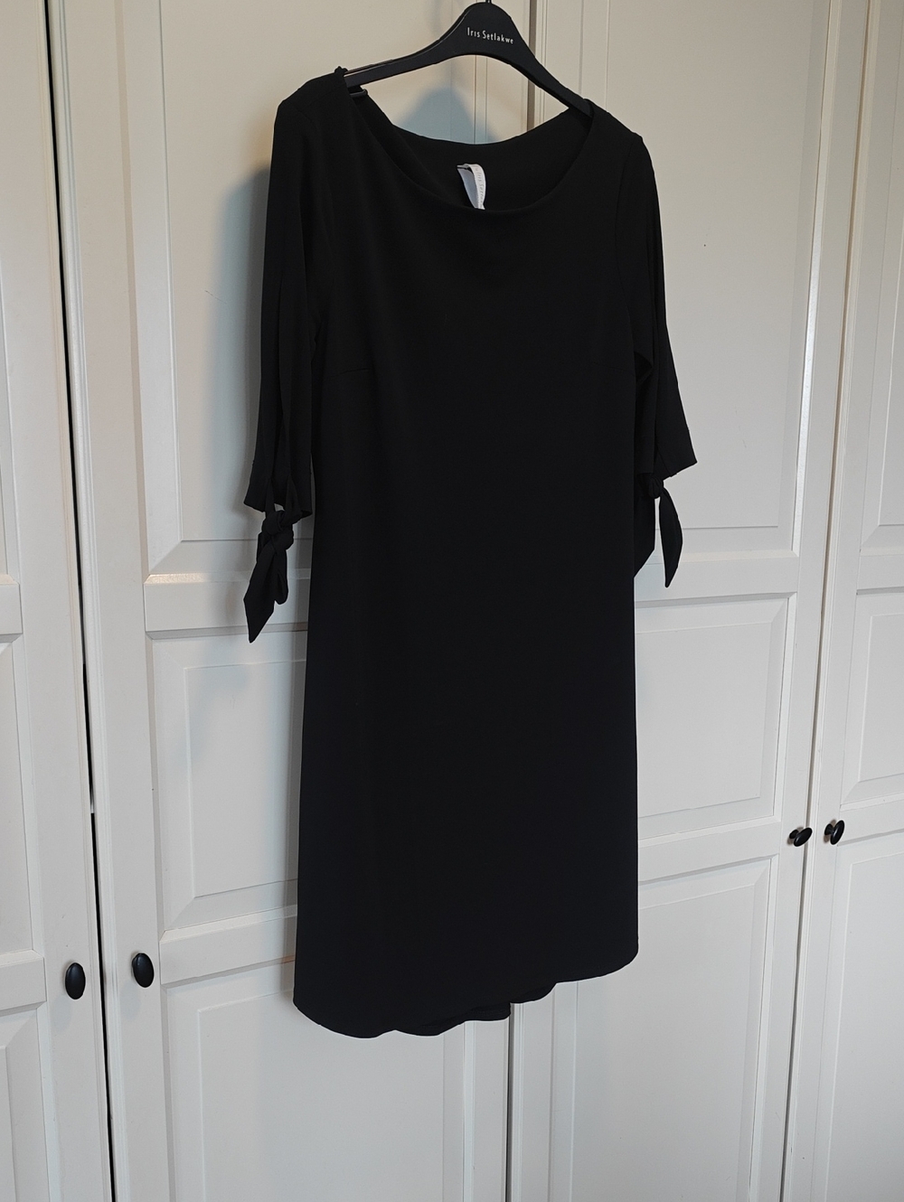 Iris Setlakwe Black Midi Shift Dress with Tie Sleeves